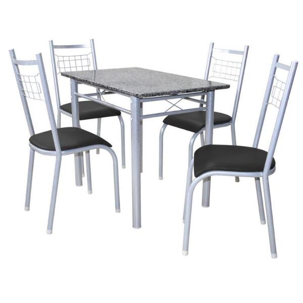 Conj. Mesa Genebra 4 Cadeiras Lisboa Bco Prata/preto Liso