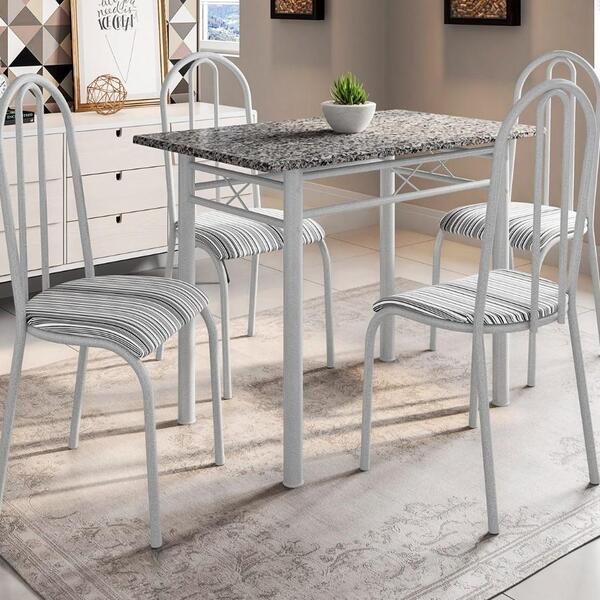 Conj. Mesa Genebra C/4 Cadeiras Alicante Bco Prata/listrado