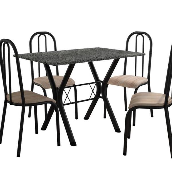 Conj. Mesa Miami 1,10m 4 Cadeiras Madri Pto Fosco/nature Bege
