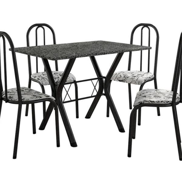 Conj. Mesa Miami 1,10m 4 Cadeiras Madri Pto Prata/bco Floral