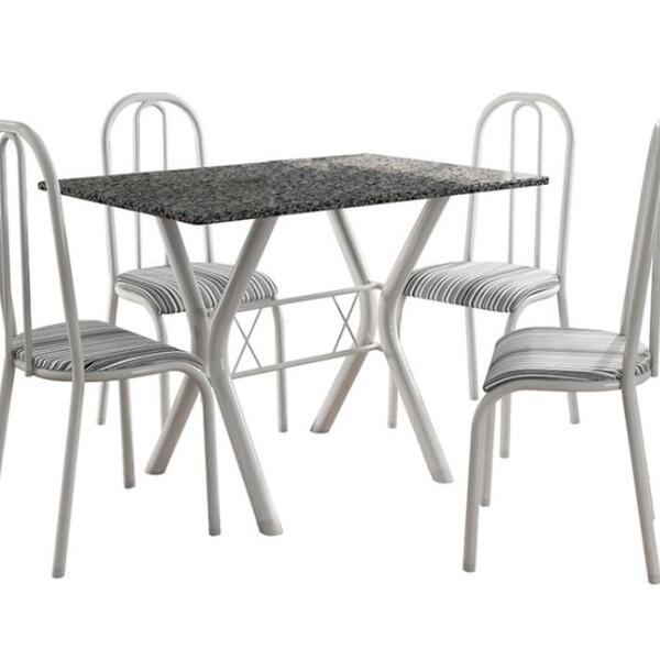 Conj. Mesa Miami 1,10m C/4 Cadeiras Madri Bco/preto Listrado