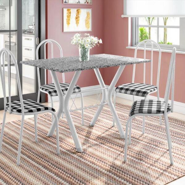 Conj. Mesa Miami 4 Cadeiras Alicante Branco Prata/xadrez