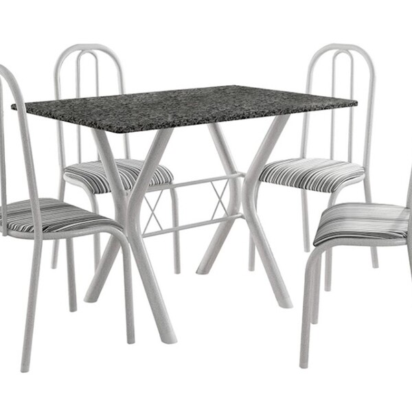 Conj. Mesa Miami C/4 Cadeiras Madri Bco Prata/preto Listrado