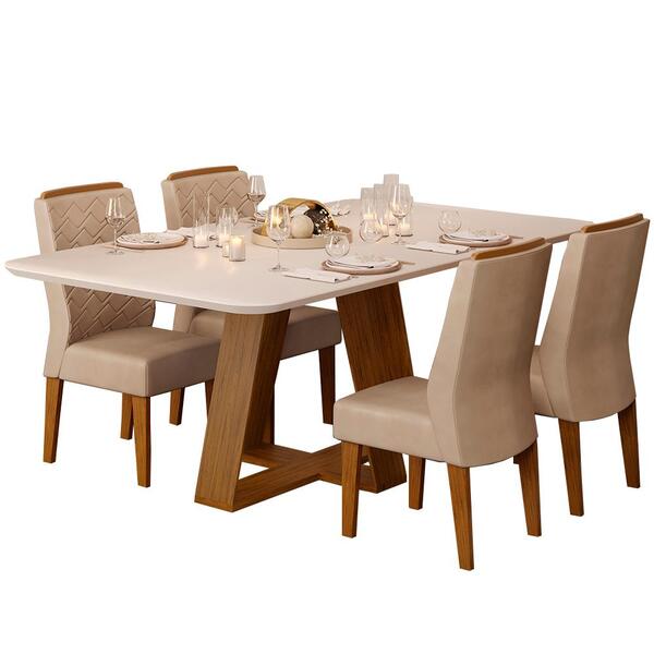 Conj Sala Jantar 170x90 Carv Nob Off White Veludo Moca Dj Mov