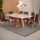 Conj Sala Jantar 170x90 Kiyas Carv Nob Off White Veludo Moca