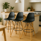 Conjunto 3 Banquetas Alta Com Encosto Para Cozinha Americana