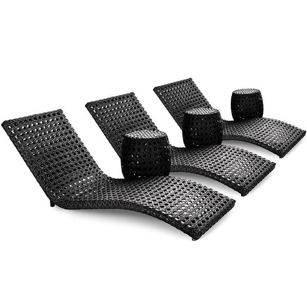 Conjunto3 Espreguiçadeira Bogotá E 3 Puff Preto Colmeia Para