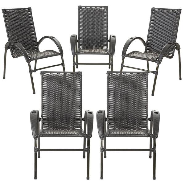 Conjunto5 Cadeira Cravo Area Varanda Jardim Ferro Fibra Tabaco