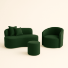 Conjunto 01 Poltrona + Sofá  E 1 Puff Curvo Orgânico Nature G