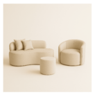 Conjunto 01 Poltrona + Sofá  E 1 Puff Curvo Orgânico Nature G