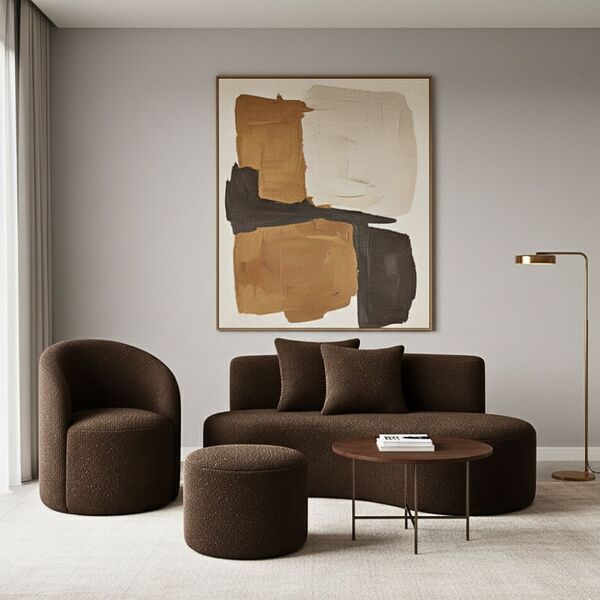 Conjunto 01 Poltrona + Sofá  E 1 Puff Curvo Orgânico Nature G