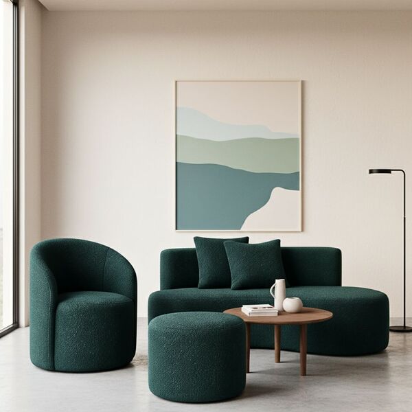 Conjunto 01 Poltrona + Sofá  E 1 Puff Curvo Orgânico Nature G