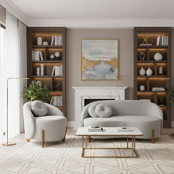 Conjunto 01 Poltrona + Sofá Curvo Orgânico Amsterdã Bouclê -