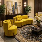 Conjunto 01 Poltrona + Sofá Curvo Orgânico Luna Veludo Amarel