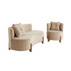 Conjunto 01 Poltrona + Sofá Curvo Orgânico Luna Veludo Bege -