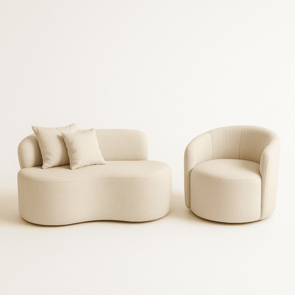Conjunto 01 Poltrona + Sofá Curvo Orgânico Nature Gaia Boucle