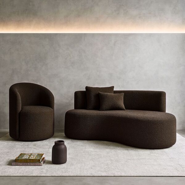 Conjunto 01 Poltrona + Sofá Curvo Orgânico Nature Gaia Boucle