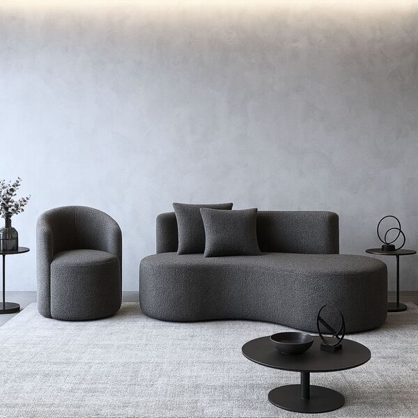 Conjunto 01 Poltrona + Sofá Curvo Orgânico Nature Gaia Boucle