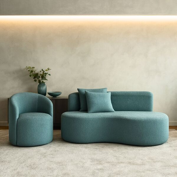 Conjunto 01 Poltrona + Sofá Curvo Orgânico Nature Gaia Boucle