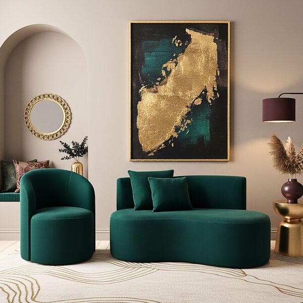 Conjunto 01 Poltrona + Sofá Curvo Orgânico Nature Gaia Suede