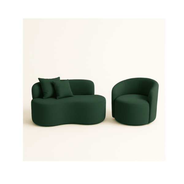 Conjunto 01 Poltrona + Sofá Curvo Orgânico Nature Gaia Suede