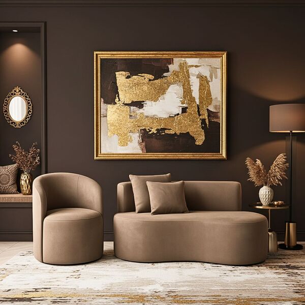 Conjunto 01 Poltrona + Sofá Curvo Orgânico Nature Gaia Suede