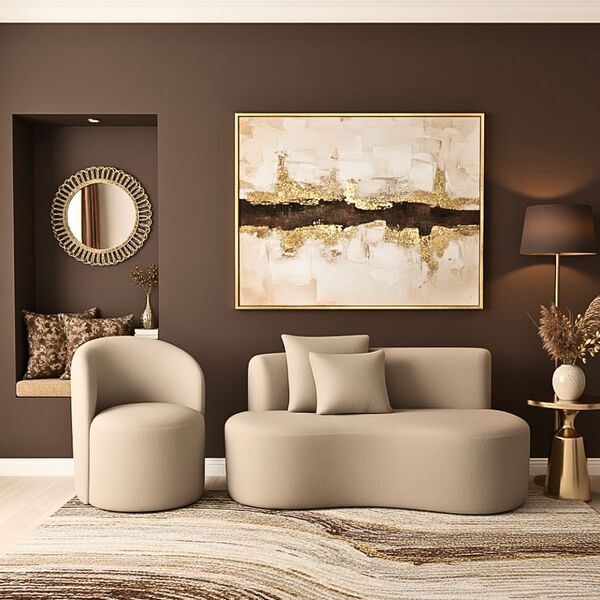 Conjunto 01 Poltrona + Sofá Curvo Orgânico Nature Gaia Suede