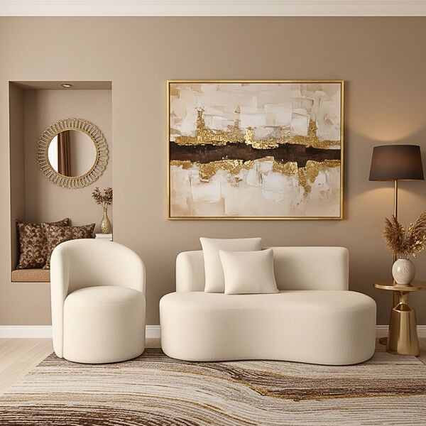 Conjunto 01 Poltrona + Sofá Curvo Orgânico Nature Gaia Suede