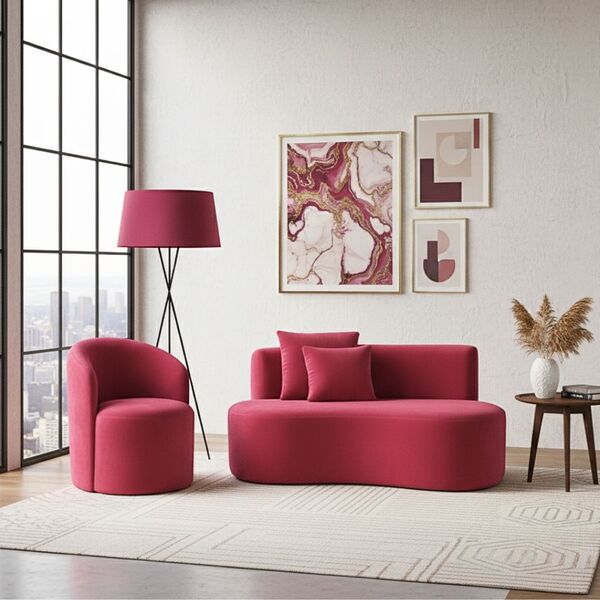 Conjunto 01 Poltrona + Sofá Curvo Orgânico Nature Gaia Veludo