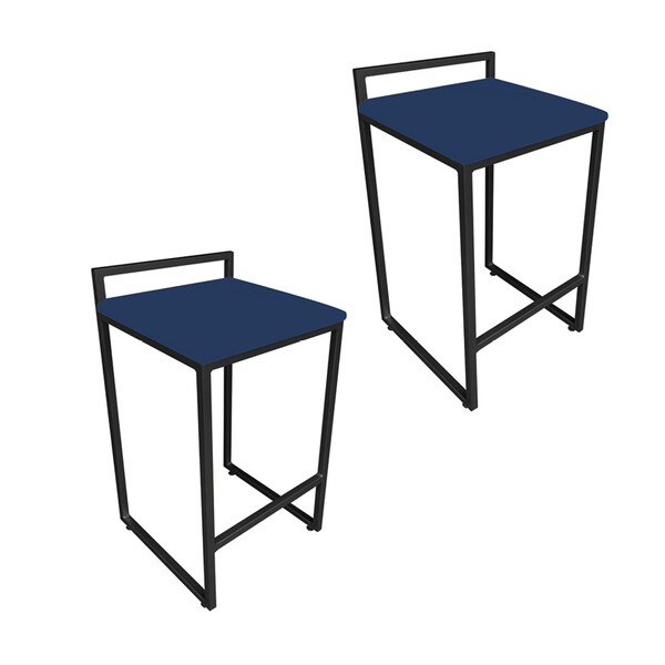 Conjunto 02 Banqueta Alta Industrial Pietra Suede Azul Marinh