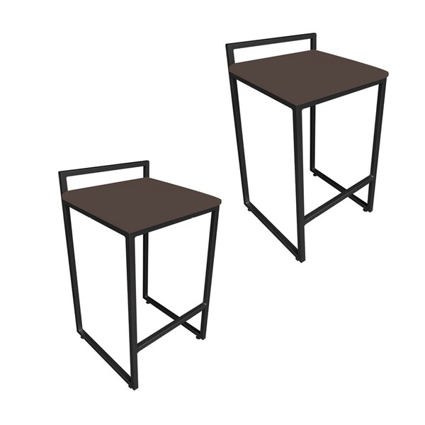 Conjunto 02 Banqueta Alta Industrial Pietra Suede Marrom Base