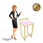 Conjunto 02 Banqueta Alta Industrial Pietra Suede Rosa Bebê B
