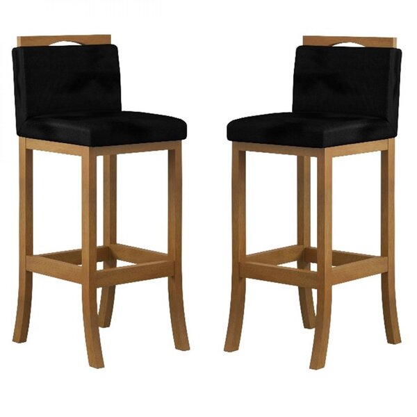 Conjunto 02 Banquetas Alta Em Madeira Maciça Londres  Amendôa