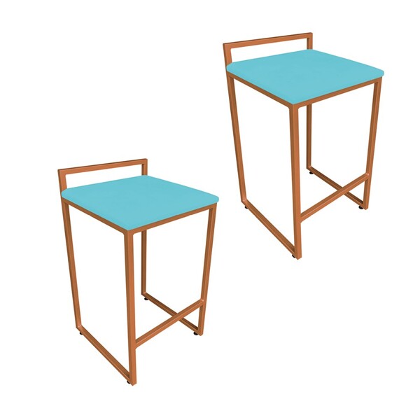 Conjunto 02 Banquetas Alta Lavinia Suede Base Cobre D03 - D'r