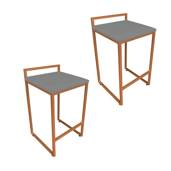 Conjunto 02 Banquetas Alta Lavinia Suede Base Cobre D03 - D'r