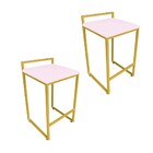 Conjunto 02 Banquetas Alta Lavinia Suede Base Dourado - Rosa