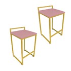Conjunto 02 Banquetas Alta Lavinia Suede Base Dourado - Rose