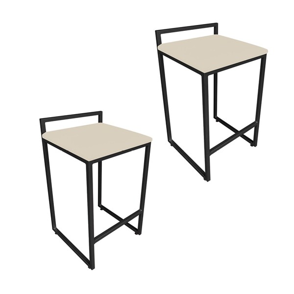 Conjunto 02 Banquetas Alta Lavínia Suede Bege Base Preto D'ro