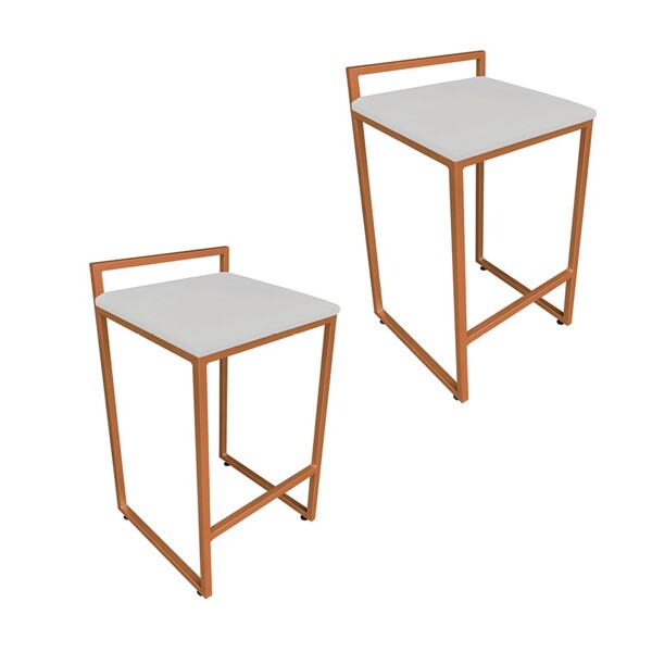 Conjunto 02 Banquetas Alta Lavinia Suede Cinza Base Cobre Dro