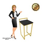 Conjunto 02 Banquetas Alta Lavinia Suede Preto Base Dourado D