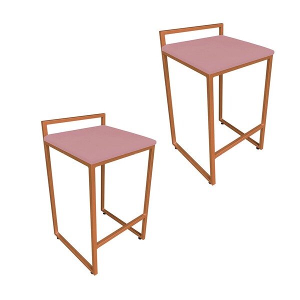 Conjunto 02 Banquetas Alta Lavinia Suede Rose Base Cobre Dros