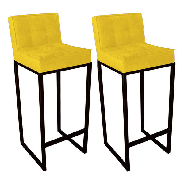 Conjunto 02 Banquetas Alta Lunna Assento Suede Amarelo E Base