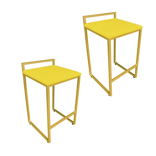 Conjunto 02 Banquetas Pietra Suede Base Dourado D03 - D'rossi