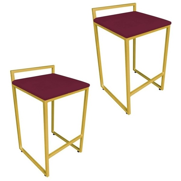 Conjunto 02 Banquetas Pietra Suede Base Dourado D03 - D'rossi