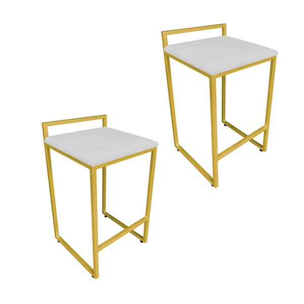 Conjunto 02 Banquetas Pietra Suede Base Dourado D03 - D'rossi