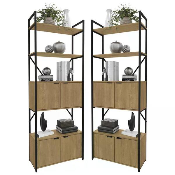 Conjunto 02 Estantes Alta 04 Portas 200x72cm Industrial Crome