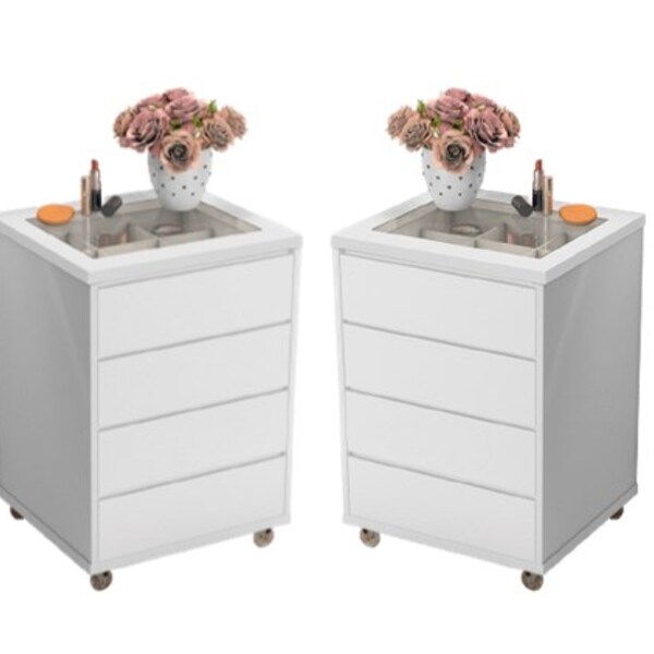 Conjunto 02 Mesas De Cabeceira Com 4 Gavetas Decor Branca Pot