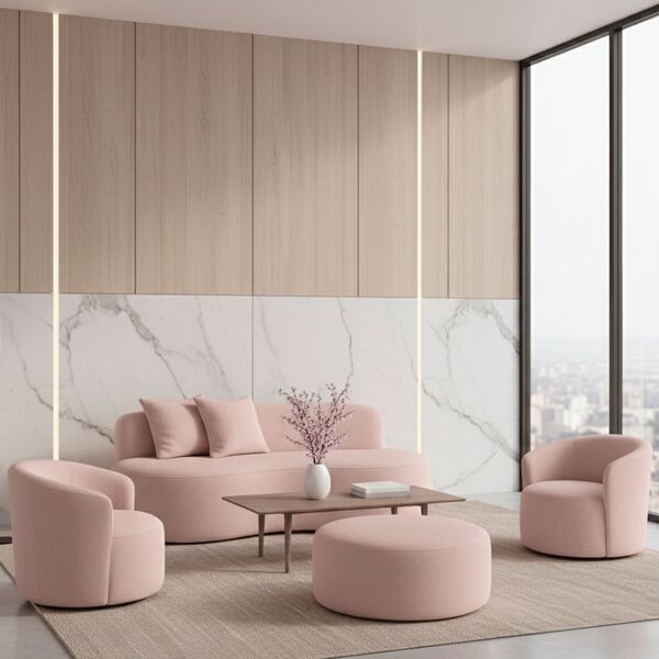 Conjunto 02 Poltronas + Sofá E Puff Curvo Orgânico Nature Gai