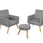 Conjunto 02 Poltronas E 1 Puff Dallas - Flor Cinza