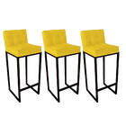 Conjunto 03 Banquetas Alta Lunna Assento Suede Amarelo E Base